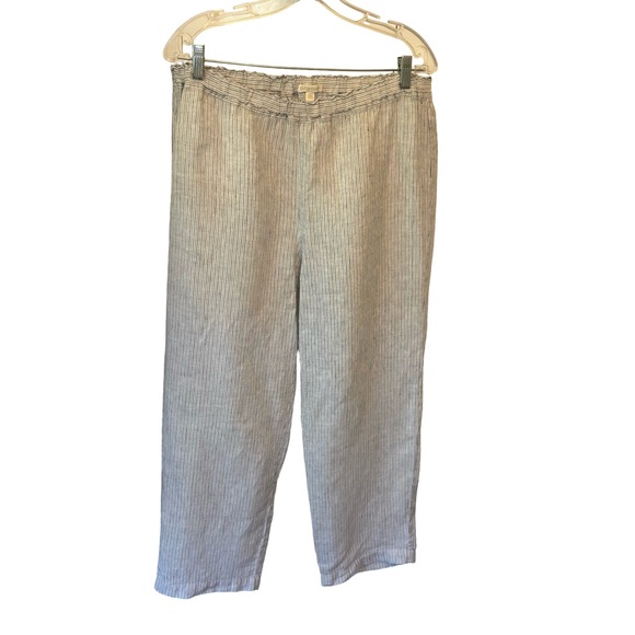 Eileen Fisher Pinstripe Gray Linen Pull On High Rise Pant Size Medium Pre-Loved - Picture 9 of 9